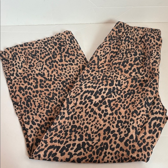 Gap pull on wide leg leopard print linen blend pants draw string pockets - Picture 7 of 16